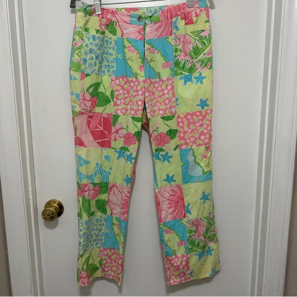 Lilly Pulitzer Patchwork Capri Pants Vintage White Tag Pink Blue Green